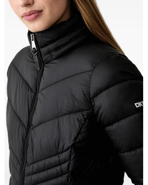 DKNY Black Quilted Hooded Jacket