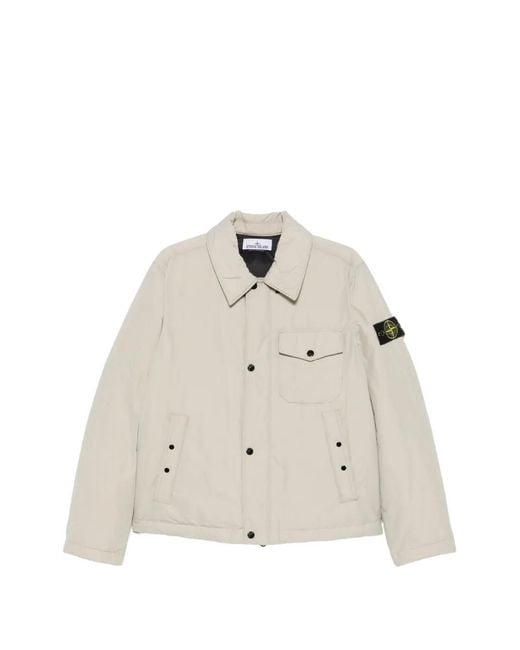 Stone Island White Logo-Patch Button-Up Jacket for men