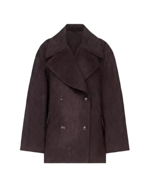 Loulou de Saison Brown Double-Breasted Peak-Lapel Coat
