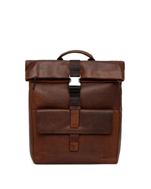 Joop! Brown Loreto Rico Roll-Top Buckle Leather Backpack for men