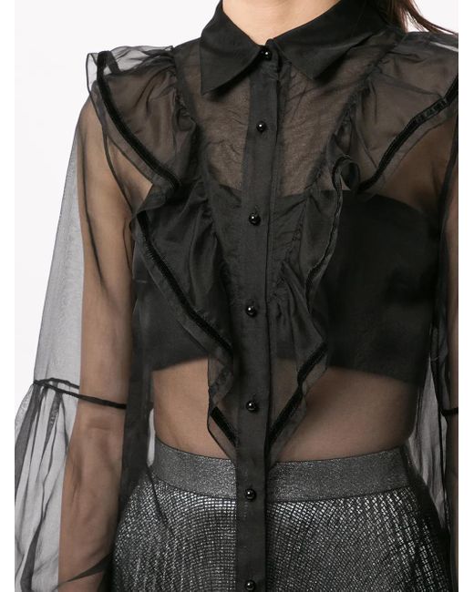 Macgraw Black Love Bird Sheer Blouse