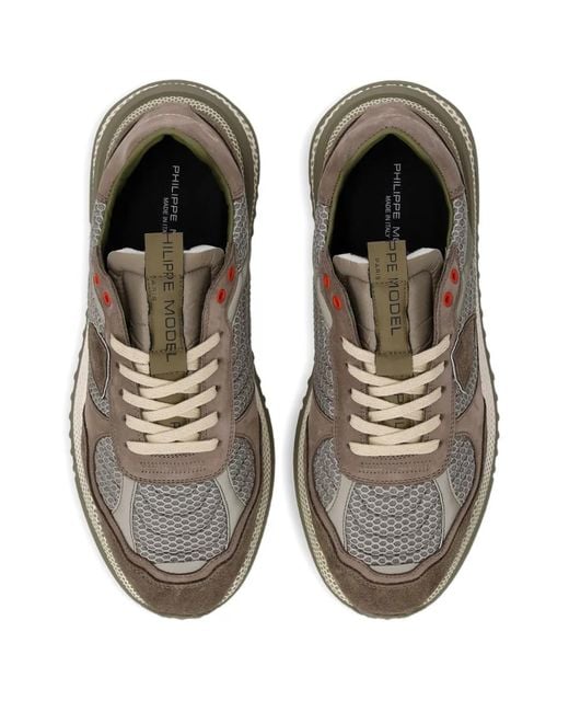 Philippe Model Brown Mesh-Panelled Running Sneakers for men