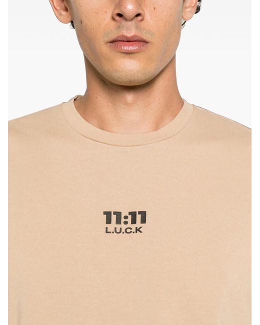 11 11 L.U.C.K. Natural Logo-Print T-Shirt