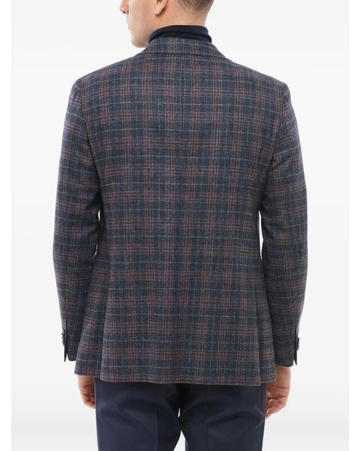 Corneliani Blue Check-Pattern Single-Breasted Blazer for men