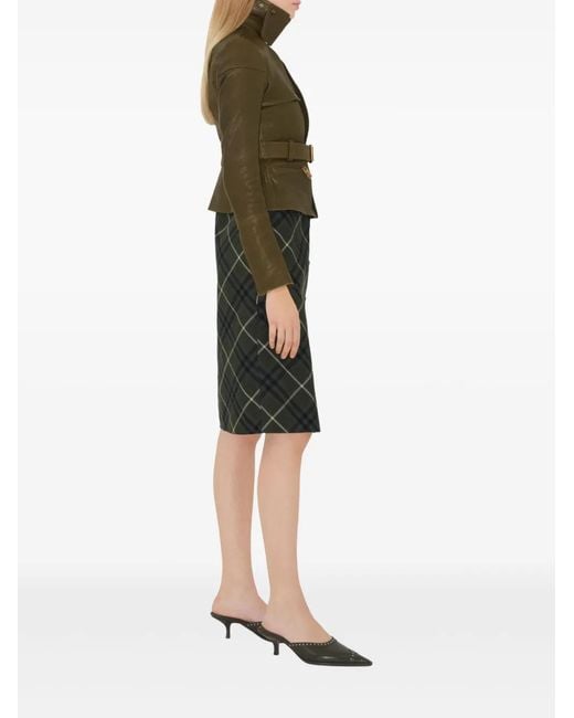 Burberry Green Belted Leather Jacket