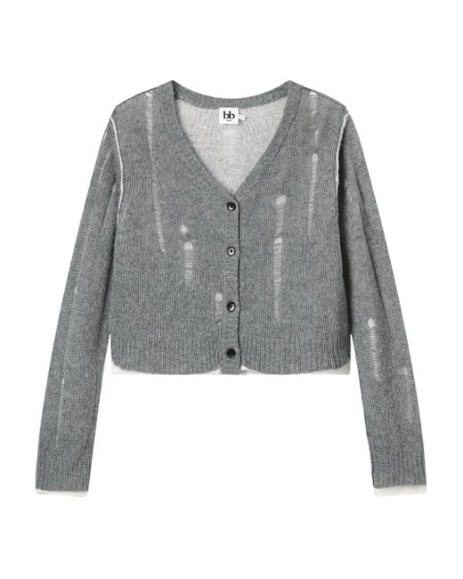 B+ AB Gray Distressed-Details V-Neck Cardigan