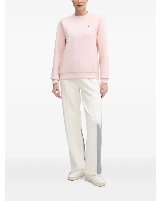 Lacoste Pink Logo-Patch Ribbed-Trim Sweater