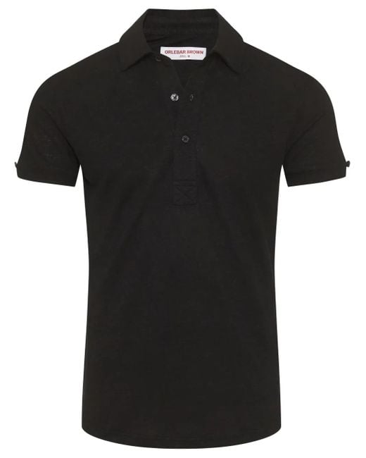 Orlebar Brown Black Sebastian Linen Polo Shirt for men