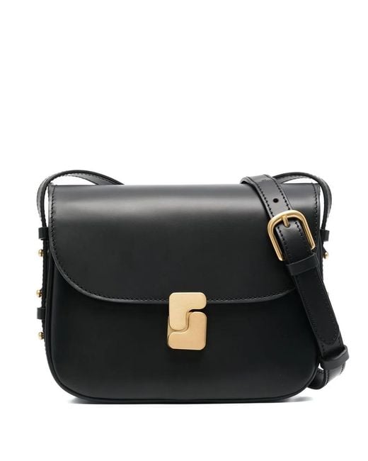 Soeur Black Leather Shoulder Bag