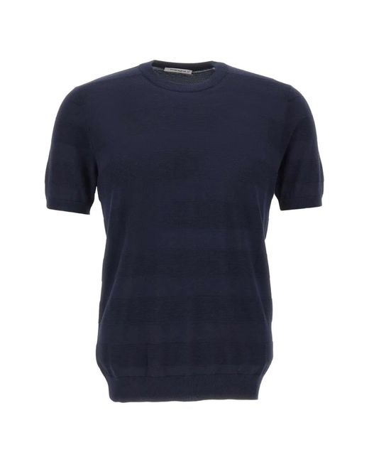 Kangra Blue Horizontal-Stripe Short-Sleeve Sweater for men