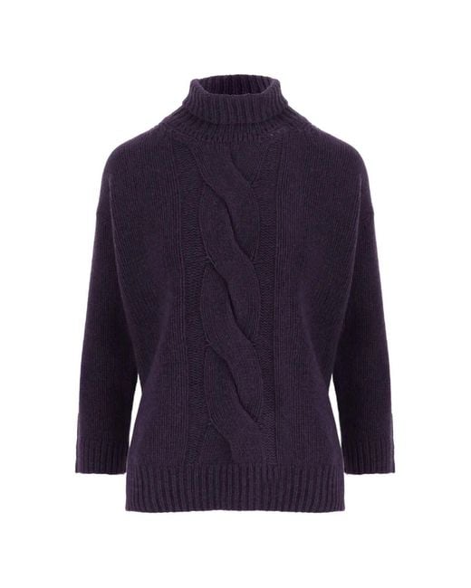Bruno Manetti Blue Cable-Knit Turtleneck Sweater