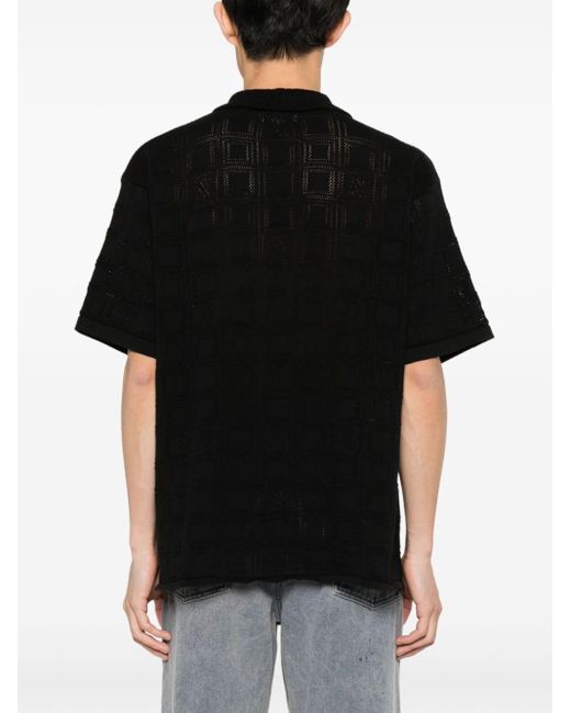 Represent Black Pointelle Knit Short-Sleeved Shirt for men