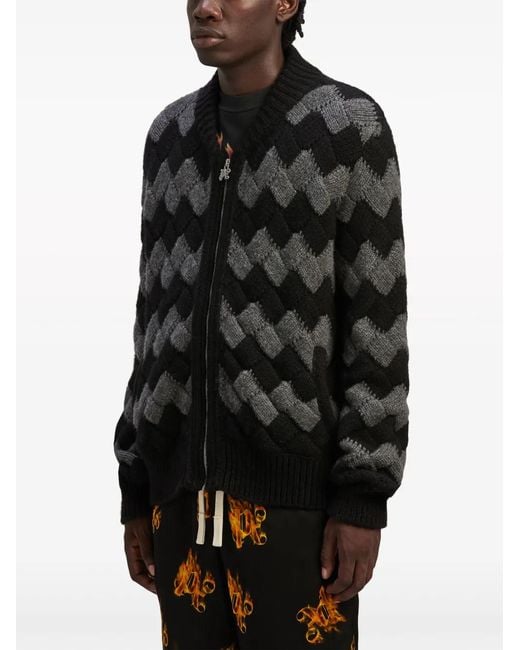Palm Angels Black Zig-Zag Knit Bomber Jacket for men