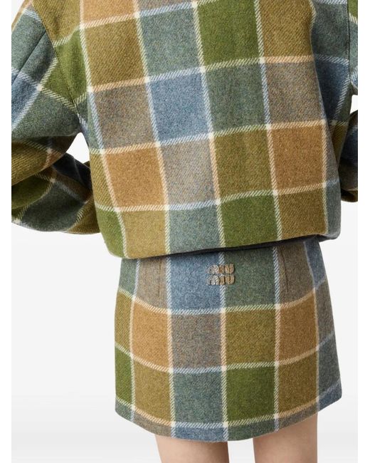 Miu Miu Green Checked Miniskirt