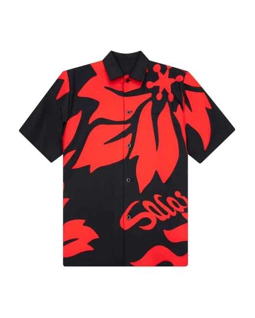 Sacai Red Floral-Print Shirt for men
