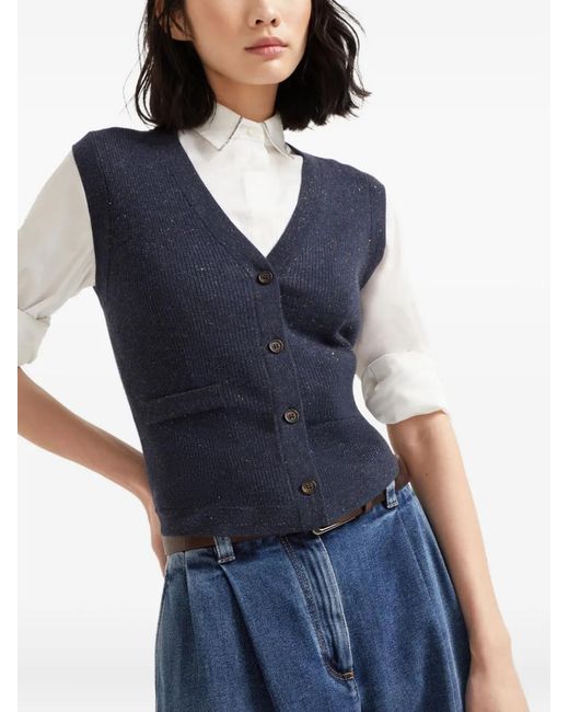 Brunello Cucinelli Blue Button-Down Vest
