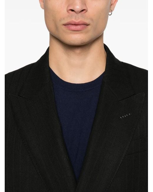 Tom Ford Black Double-Breasted Pinstripe Blazer for men
