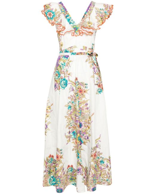 Vestido largo cruzado con motivo floral Etro de color White