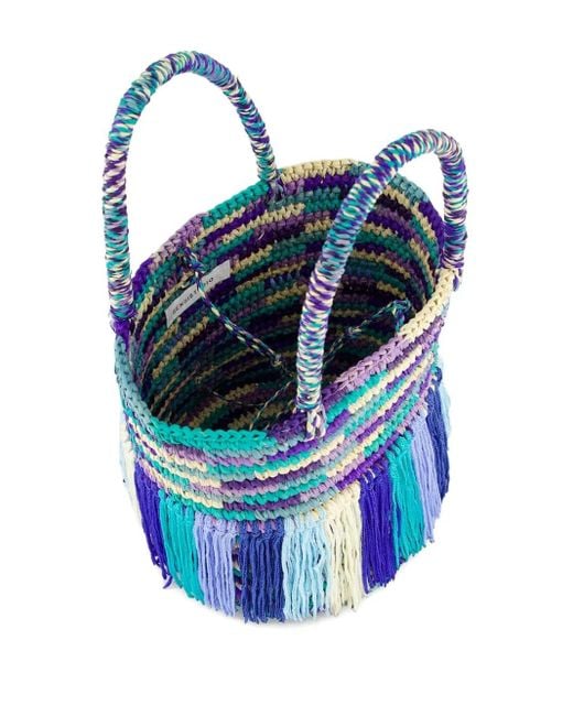 Sensi Studio Blue Baby Fringed Woven Tote Bag