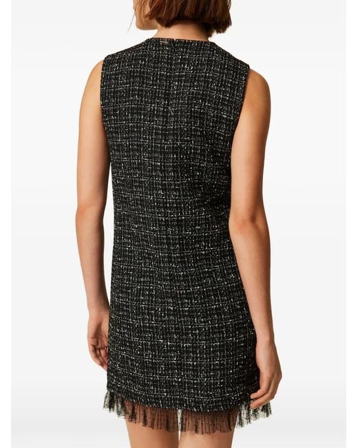 Twinset Black Short Bouclé And Plumetis Tulle Dress