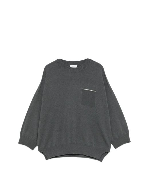 Peserico Gray Embellished Pocket-Detail Sweater