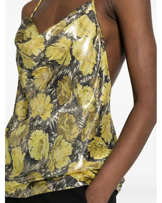 Valentino Garavani Metallic Floral-Print Cowl-Neck Blouse