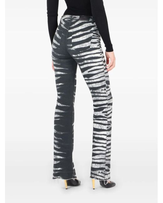 Roberto Cavalli Black Zebra-Print Flared Jeans