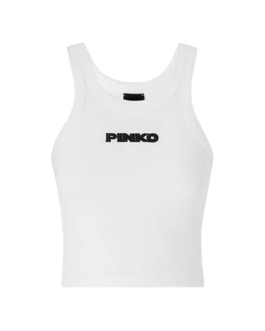 Pinko White Bloody Mary Ribbed Tank Top
