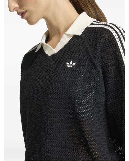 Adidas Black Striped V-Neck Polo Shirt
