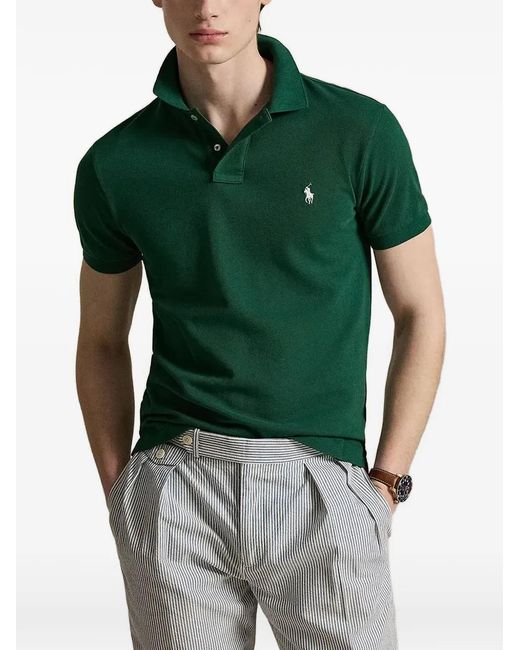 Polo Ralph Lauren Green Logo-Embroidered Piqué Polo Shirt for men