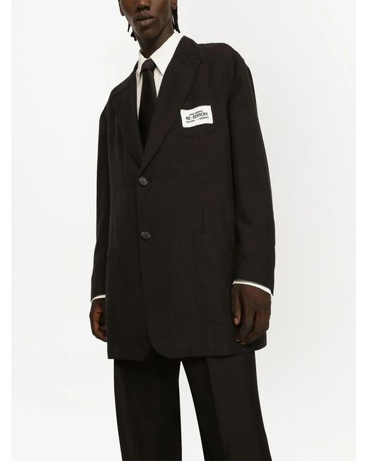 Dolce & Gabbana Black Logo Patch Single-breasted Blazer for men