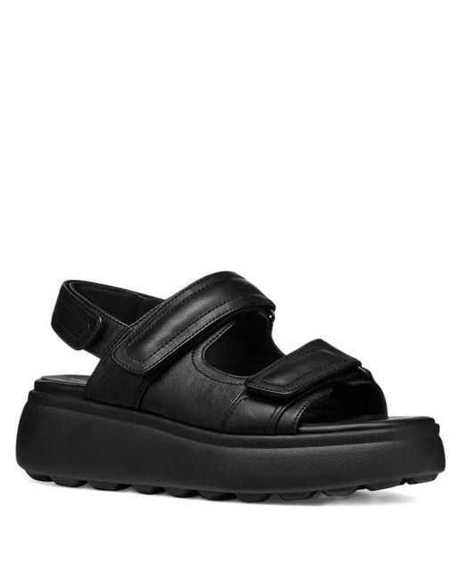 Geox Black Double-Strap Platform Sandals