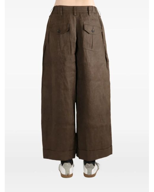 Ziggy Chen Green Pleat-Detail Linen Trousers for men