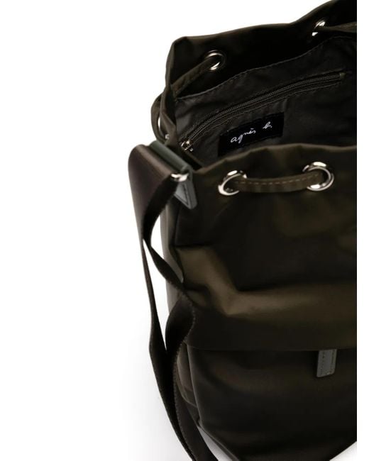 Agnes B. Black Drawstring Nylon Crossbody Bag