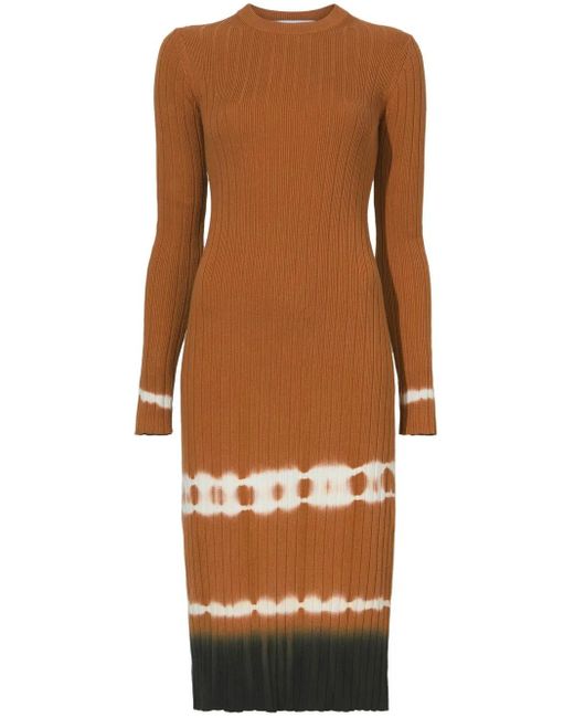 Proenza Schouler Brown Ribbed-Knit Tie-Dye Midi Dress