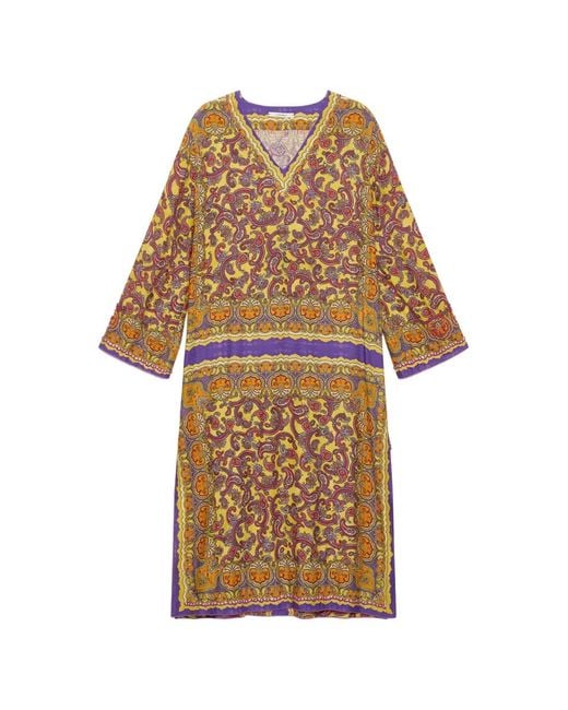 Maliparmi Yellow Paisley-Print V-Neck Dress