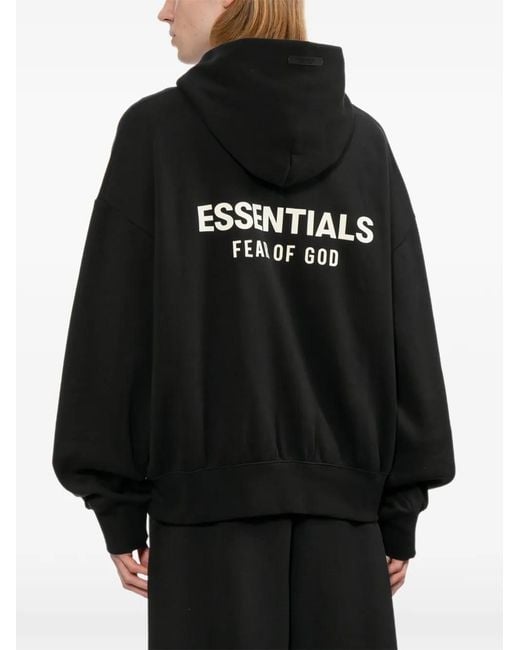 Essentials Black Hoodie À Logo Imprimé for men