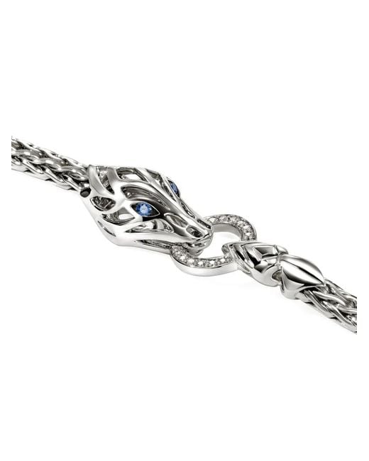 John Hardy White Sterling Naga Diamond And Sapphire Bracelet