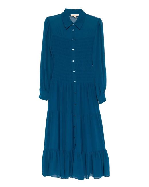 Michael Kors Blue Smocked Shirt Dress