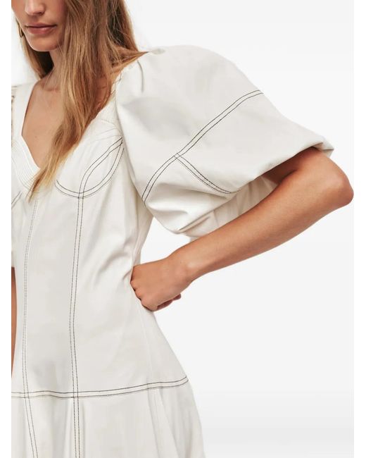 Aje. White Robe Mi-Longue Ether À Manches Bouffantes