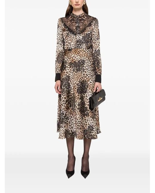 Nissa Natural Leopard-Print Midi Dress