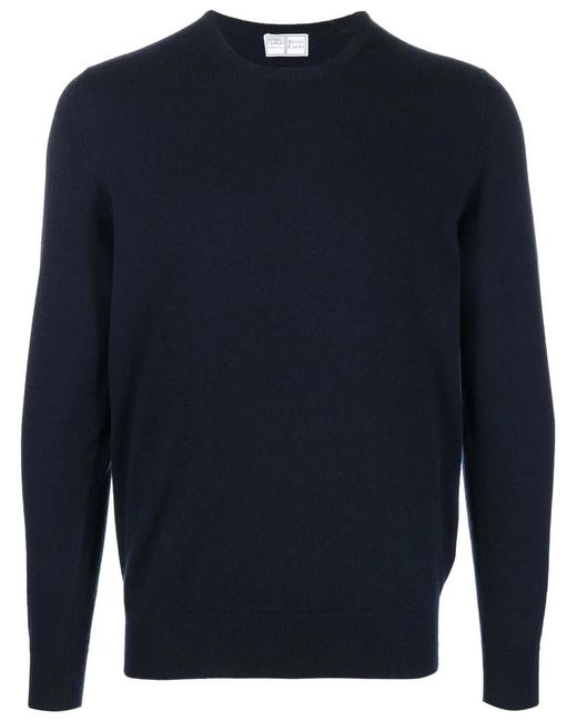 Fedeli Blue Long-Sleeved Ribbed-Hem Jumper for men