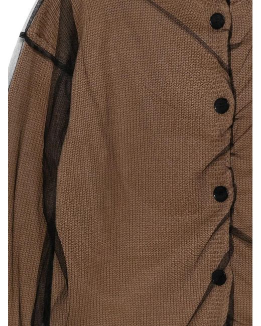 MSGM Brown Tulle-Overlay Cardigan