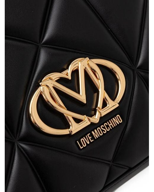 Love Moschino Black Logo-Plaque Quilted Shoulder Bag