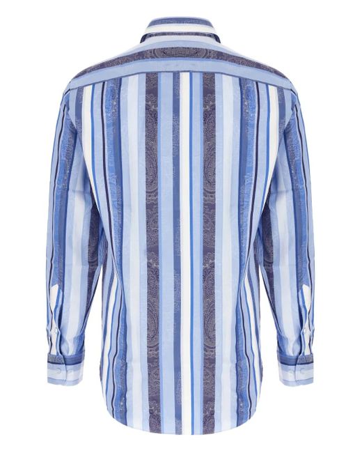 Etro Blue Paisley-Motif Striped-Pattern Shirt for men