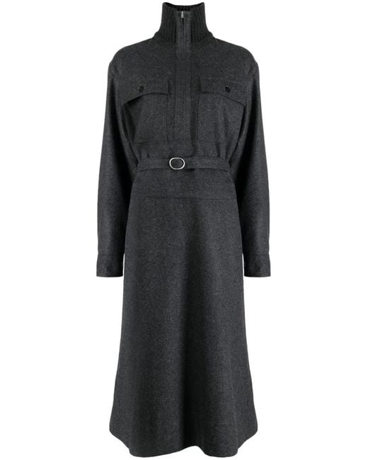Jil Sander Black Long-Sleeve Belted Midi Shirtdress
