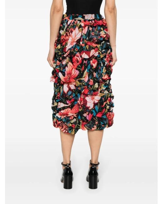 Comme des Garçons Midi-Rok Met Bloemenprint in het Red