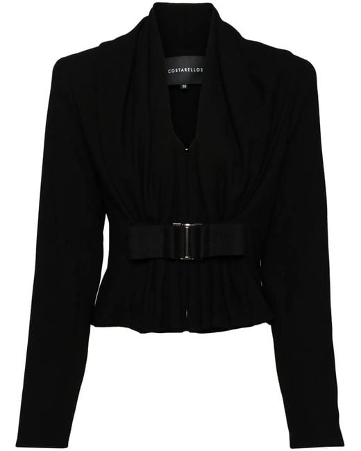 Costarellos Black Crepe Wool Cropped Jacket