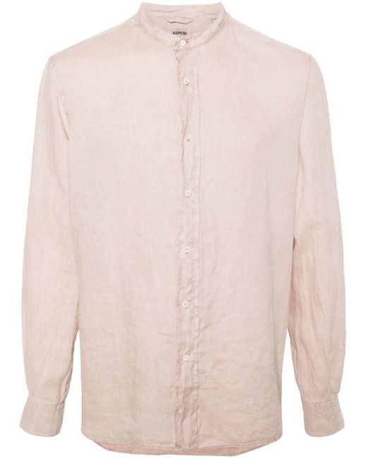 Aspesi Pink Band-collar Linen Shirt for men