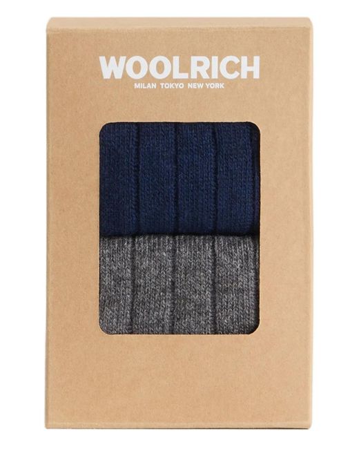 Woolrich Blue Ribbed Wool Socks (Pack Of Two) for men